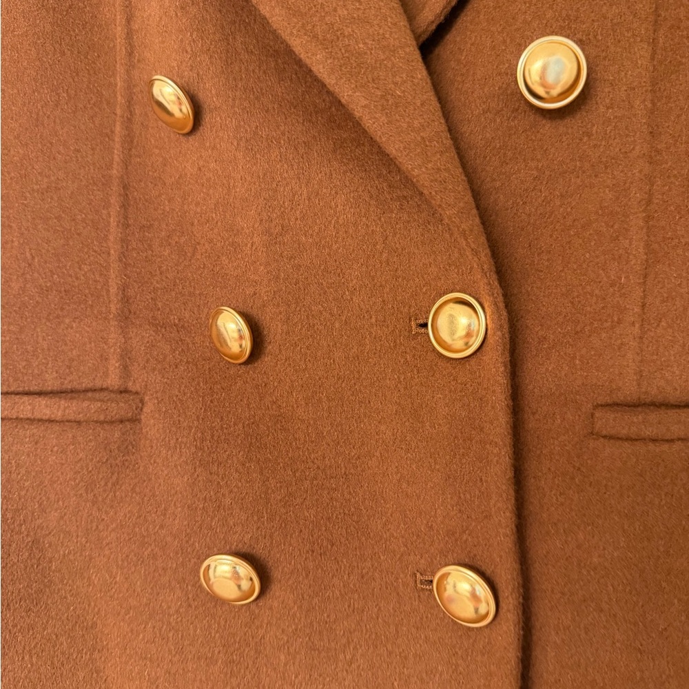 Express Hand Sewn Wool Blend Double Breasted Novelty Button Brown Blazer Jacket - Picture 7 of 15